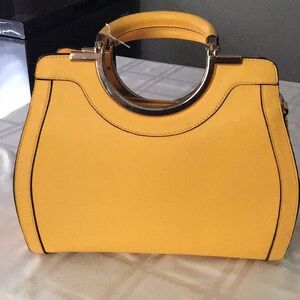 Yellow Round Top Metal Handle LA TERRE Brand Satchel